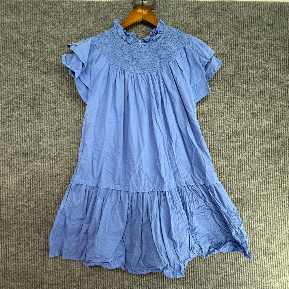 Pinch Babydoll Dress Womens‎ Large Blue Excellent Smocked Tiered Flutter Sleeve